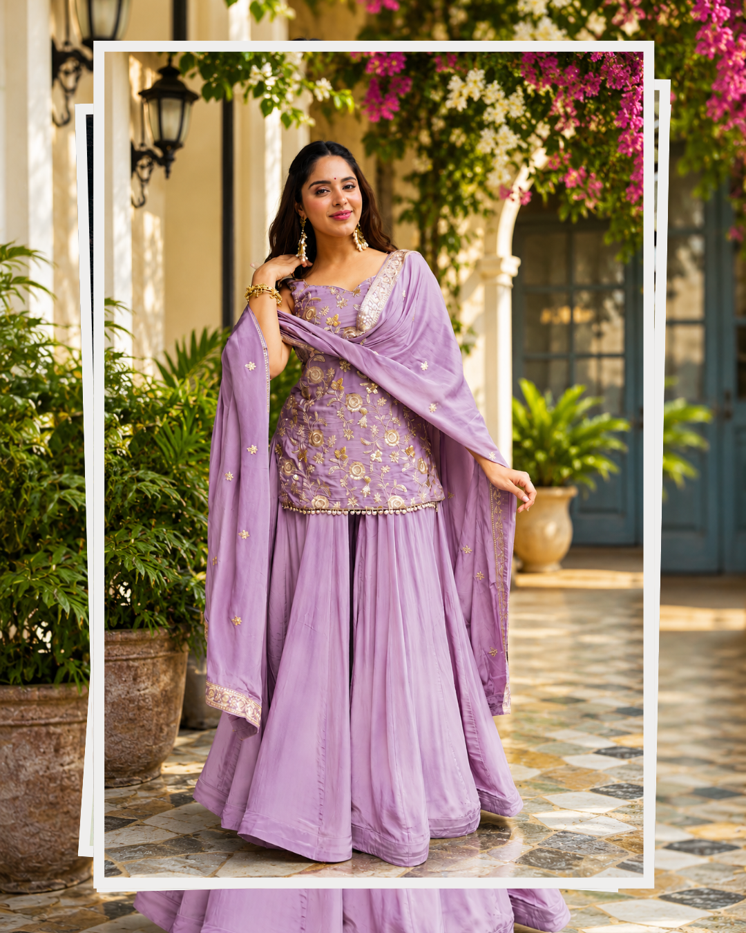 Lavender Sequin Zari Work Sharara Suit Set