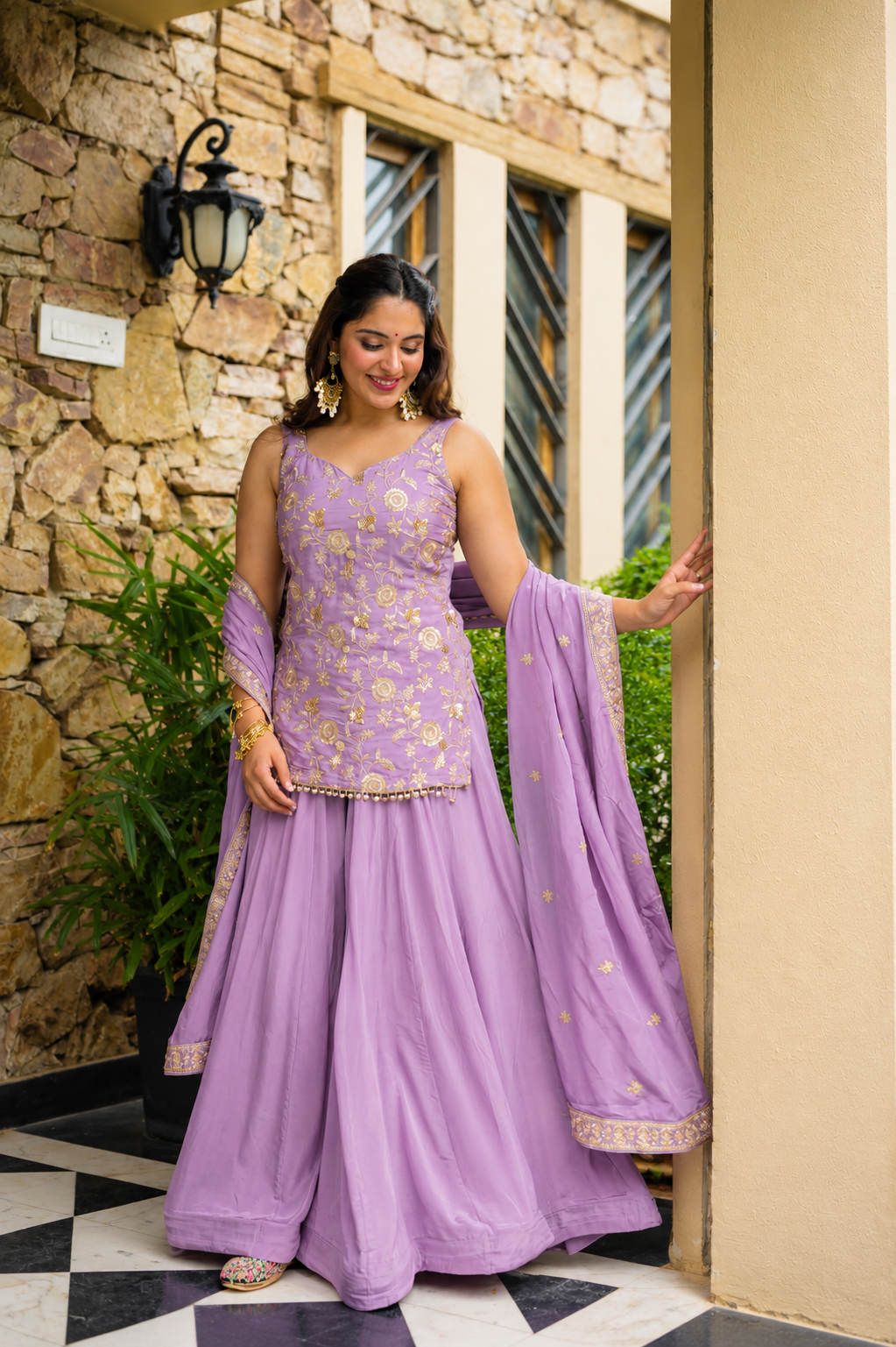 Lavender Sequin Zari Work Sharara Suit Set