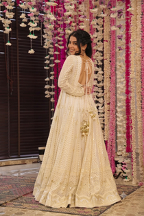 Off White Sequin Embroidered Anarkali Suit Set