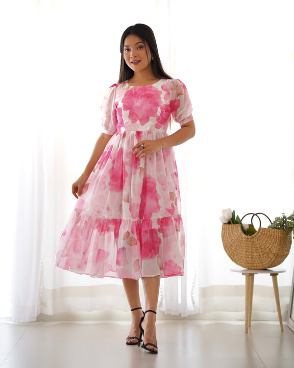 Party Wear Organza Ready To Wear Pink Color Froke KB-270