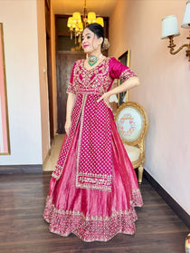 Heavy Embroidered Chinon Silk Lehenga Set