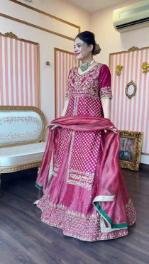 Heavy Embroidered Chinon Silk Lehenga Set