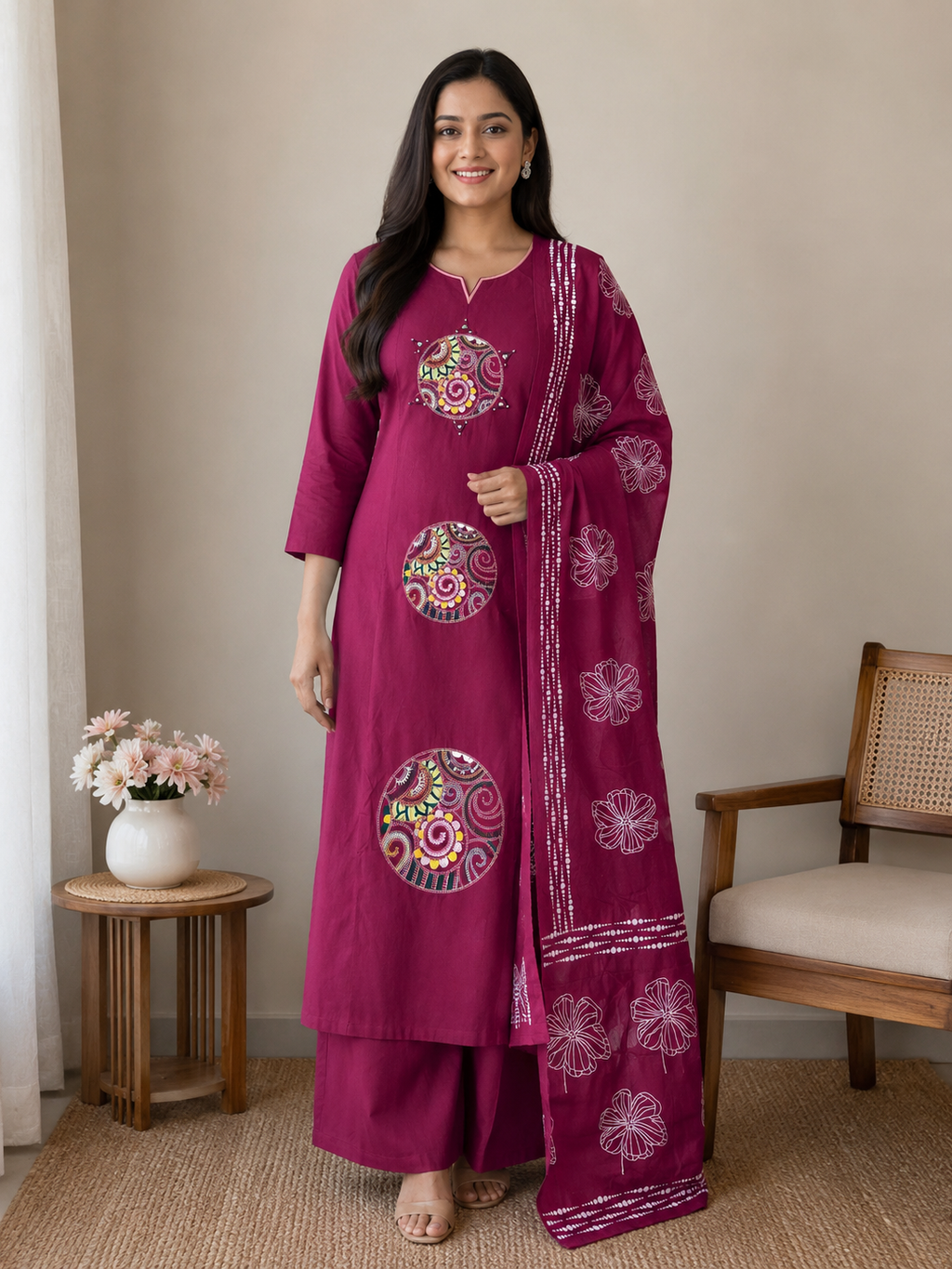 Pure Cotton Embroidered Kurta Set