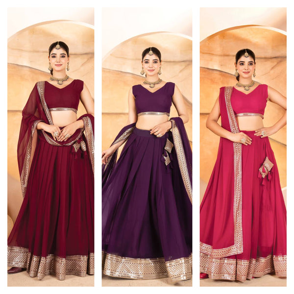 Embroidered Work Maroon, Wine & Pink Color Lehnga Choli TD-6055