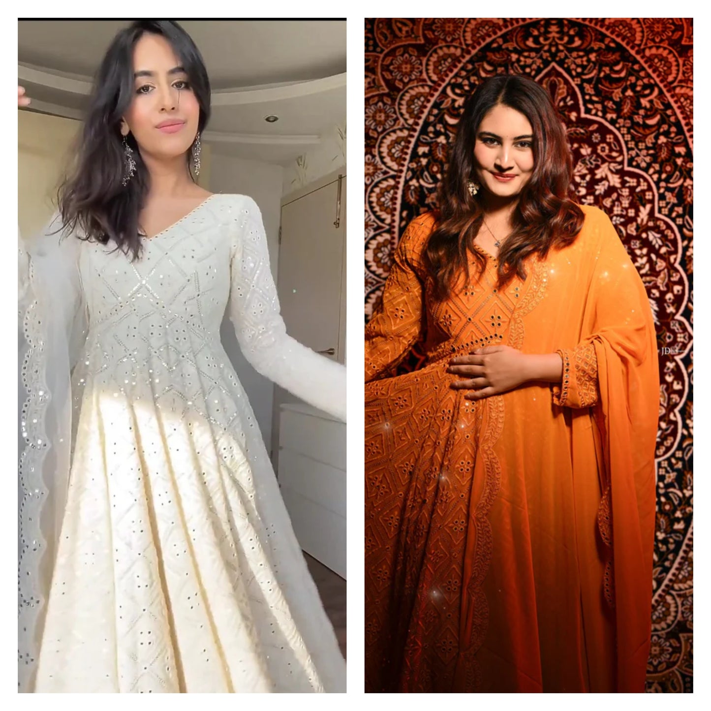 Function Wear Georgette White And Orange Color Anarkali Gown TD-115