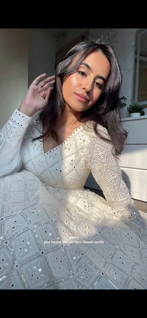 Off White Georgette Sequin Embroidered Anarkali