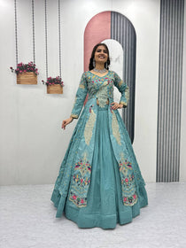 Aqua Color Embroidered Designer Lehenga Set