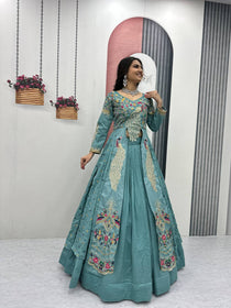 Aqua Color Embroidered Designer Lehenga Set