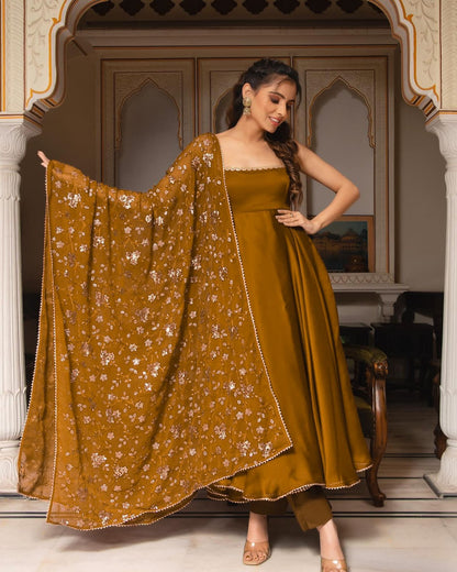 Presenting Yellow Color Plain Georgette Gown SRK-5128