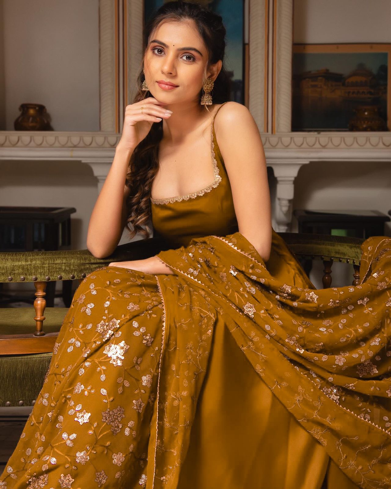 Presenting Yellow Color Plain Georgette Gown SRK-5128