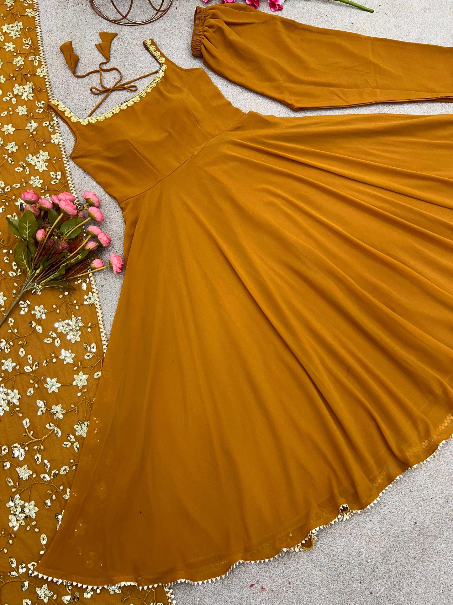 Presenting Yellow Color Plain Georgette Gown SRK-5128