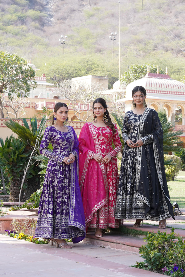 Exclusive Embroidery Work Purple, Pink, Black & Wine Color Gown LW-9172