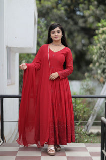 Maroon Georgette Sequin Embroidered Suit Set