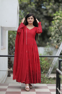 Maroon Georgette Sequin Embroidered Suit Set with Dupatta