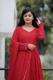 Maroon Georgette Sequin Embroidered Suit Set