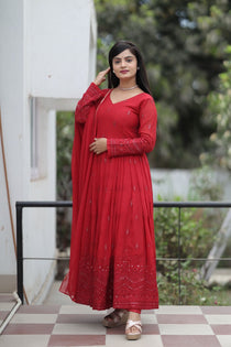 Maroon Georgette Sequin Embroidered Suit Set