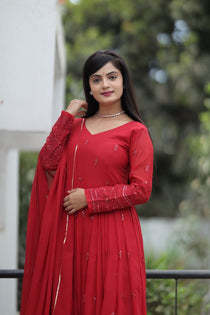 Maroon Georgette Sequin Embroidered Suit Set