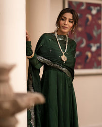 Green Roman Cotton Anarkali Suit Set