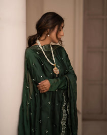 Green Roman Cotton Anarkali Suit Set
