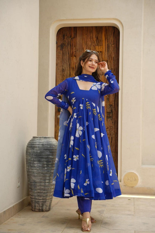 Stylish Blue Color Readymade Anarkali Suit Set TD-6011