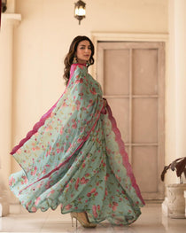 Sky Floral Sinon Anarkali Gown with Dupatta