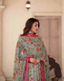Sky Floral Sinon Anarkali Gown with Dupatta