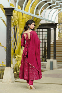 Maroon Faux Georgette Embroidered Anarkali Suit Set