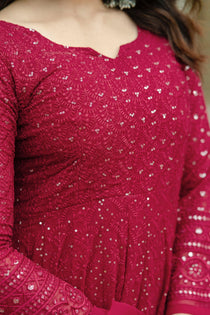 Maroon Faux Georgette Embroidered Anarkali Suit Set