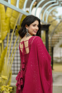 Maroon Faux Georgette Embroidered Anarkali Suit Set