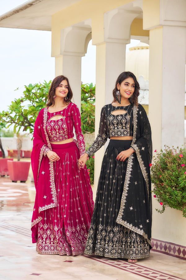 Adorable Georgette Pink & Black Color Lehenga Choli Ram-021