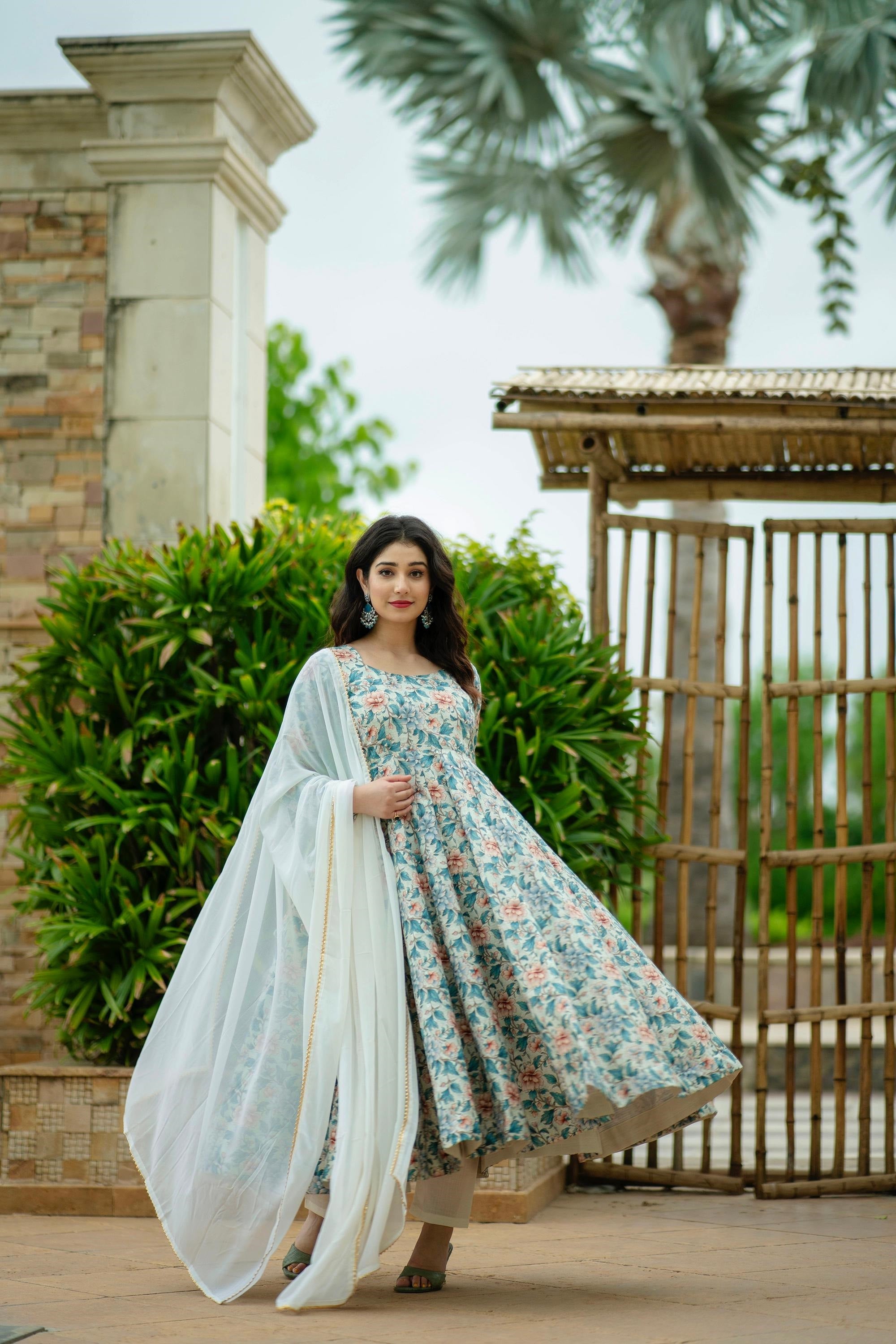 Multicolor Maslin Anarkali Suit Set Secondary image