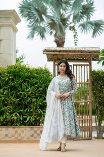 Multicolor Maslin Anarkali Suit Set