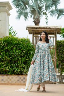 Multicolor Maslin Anarkali Suit Set