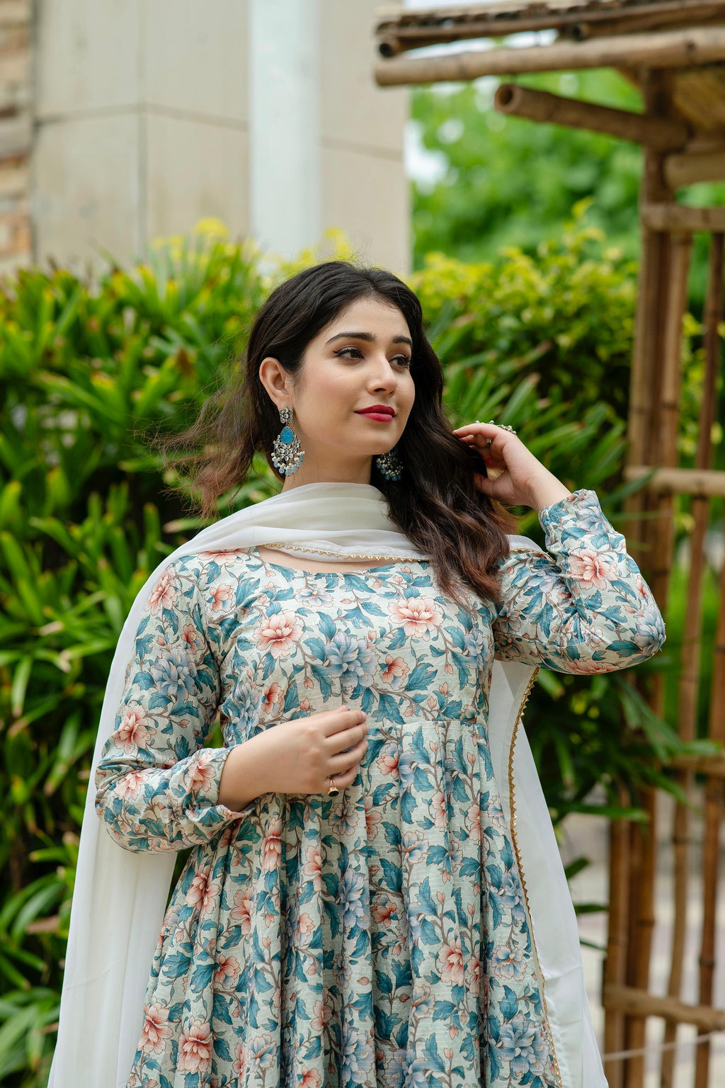 Designer Pure Maslin Fabric Readymade Gown Pant And Dupatta Suit Set