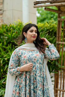 Multicolor Maslin Anarkali Suit Set