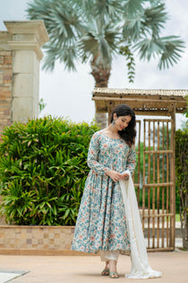 Multicolor Maslin Anarkali Suit Set
