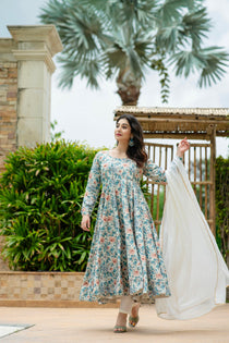 Multicolor Maslin Anarkali Suit Set