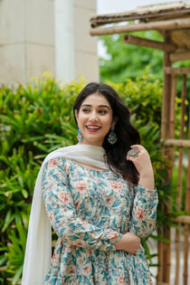 Multicolor Maslin Anarkali Suit Set