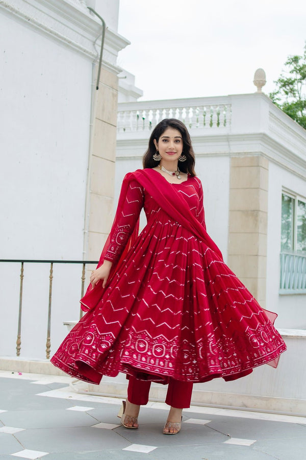 Amazing Maroon Faux Georgette Fabric Designer Anarkali Suit TD-6066