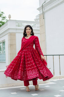 Maroon Georgette Embroidered Anarkali Suit
