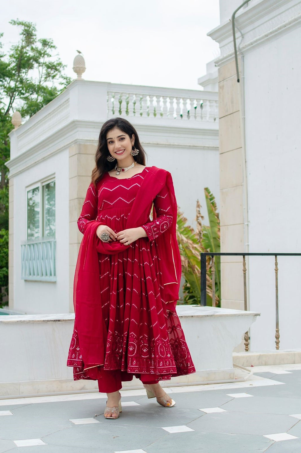 Amazing Maroon Faux Georgette Fabric Designer Anarkali Suit