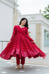 Maroon Georgette Embroidered Anarkali Suit Set