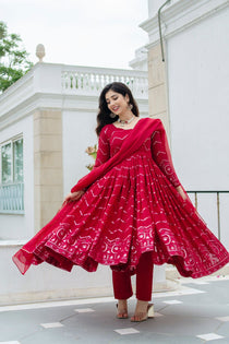 Maroon Georgette Embroidered Anarkali Suit