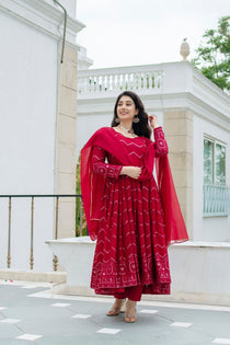Maroon Georgette Embroidered Anarkali Suit Set