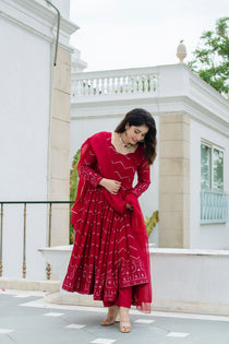 Maroon Georgette Embroidered Anarkali Suit Set