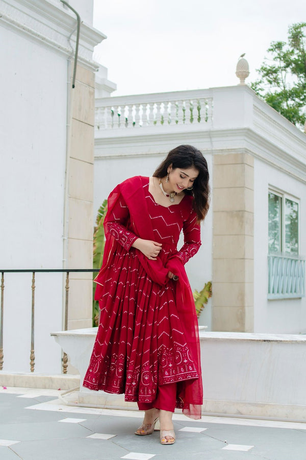 Amazing Maroon Faux Georgette Fabric Designer Anarkali Suit