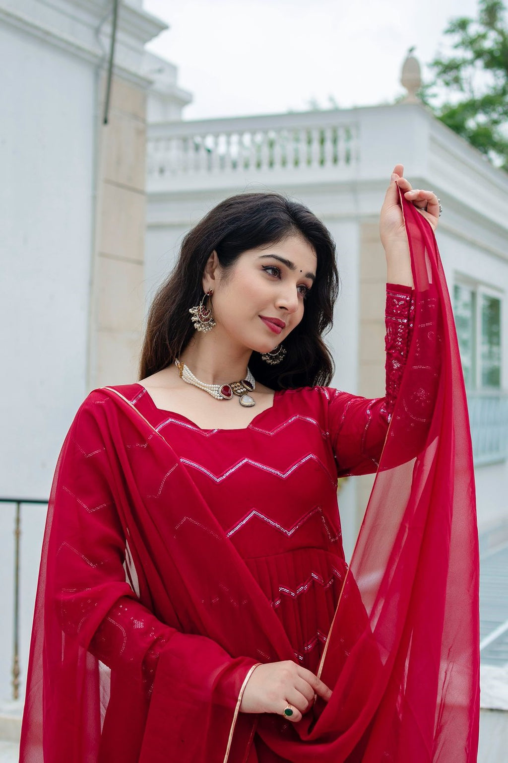 Amazing Maroon Faux Georgette Fabric Designer Anarkali Suit