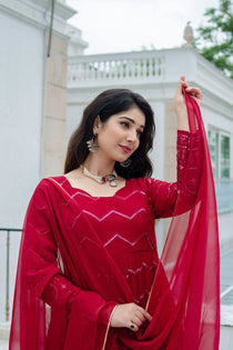 Maroon Georgette Embroidered Anarkali Suit Set