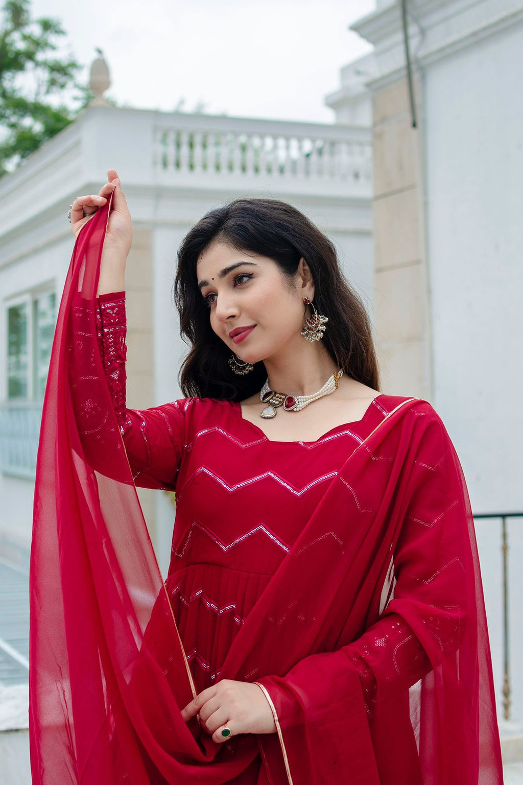 Gorgeous Georgette Red Color Anarkali Gown