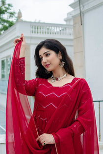 Maroon Georgette Embroidered Anarkali Suit